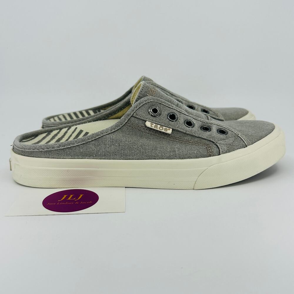 Taos Women's EZ Soul Gray Wash Canvas Slip On Comfort Mule Sneakers Size 8.5